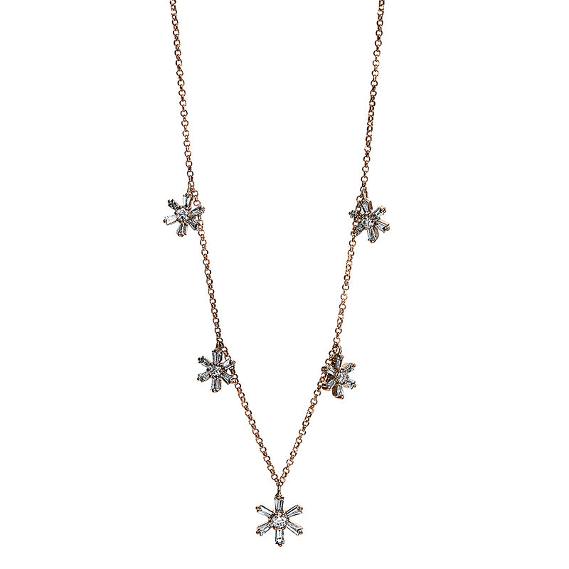 Collier 18 kt RG, 4 Brill. 0,12 ct, TW-si, 30 Trap. 0,44 ct, TW-si, 1 Brill. 0,04 ct, TW-si