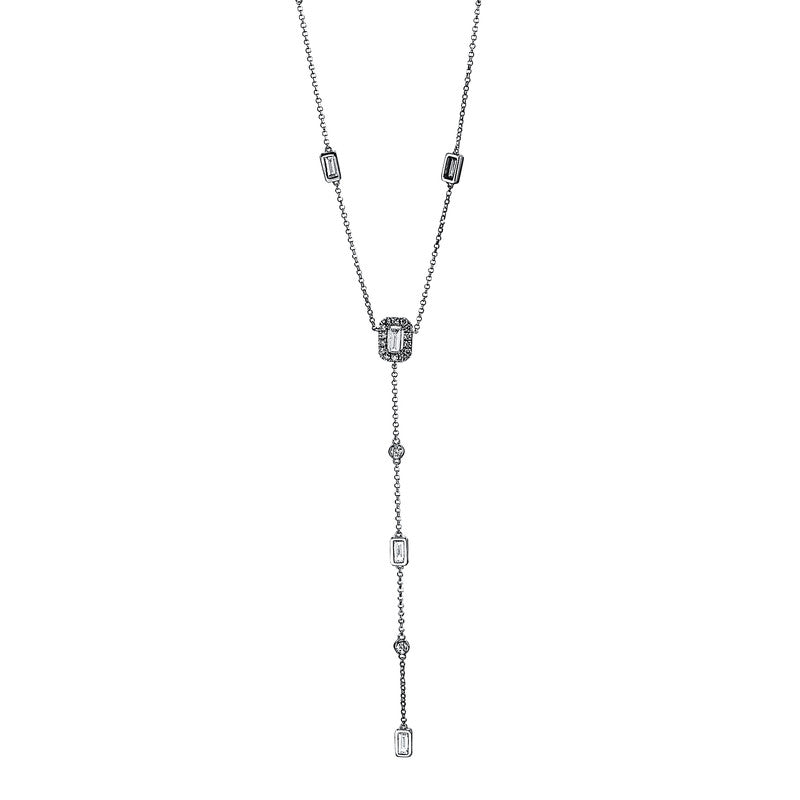 Collier 18 kt WG. 7 Baguette 0.60 ct. TW-si. 16 Brillanten 0.16 ct. TW-si. L:50.8 cm