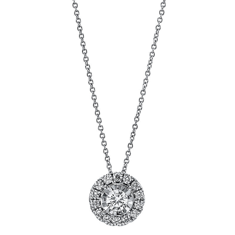 Collier 18 kt WG. 1 Brill. 0.25 ct. TW-si. 14 Brillanten 0.24 ct. TW-si. L:45.7 cm. Ø:10.2 mm