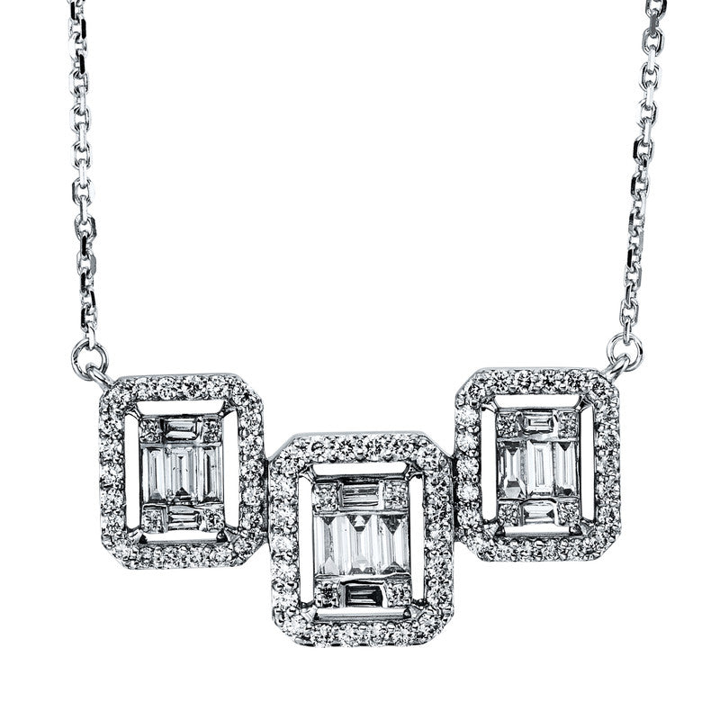 Collier 18 kt WG, 16 Bag. 0,28 ct, TW-vsi/si, 100 Brill. 0,35 ct, TW-vsi/si