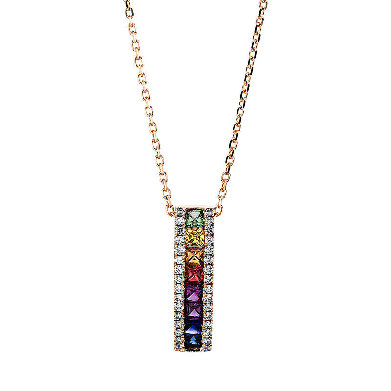 Collier 18 kt RG, 32 Brill. 0,16 ct, TW-si, 8 Saphire 0,57 ct multicolor