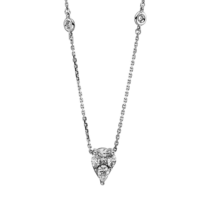 Collier 14 kt WG, 1 Tropfen 0,19 ct, TW-vsi/si, 3 Nav. 0,20 ct, TW-vsi/si, 1 Princ. 0,06 ct, TW-vsi/si, 2 Brill. 0,04 ct, TW-vsi/si