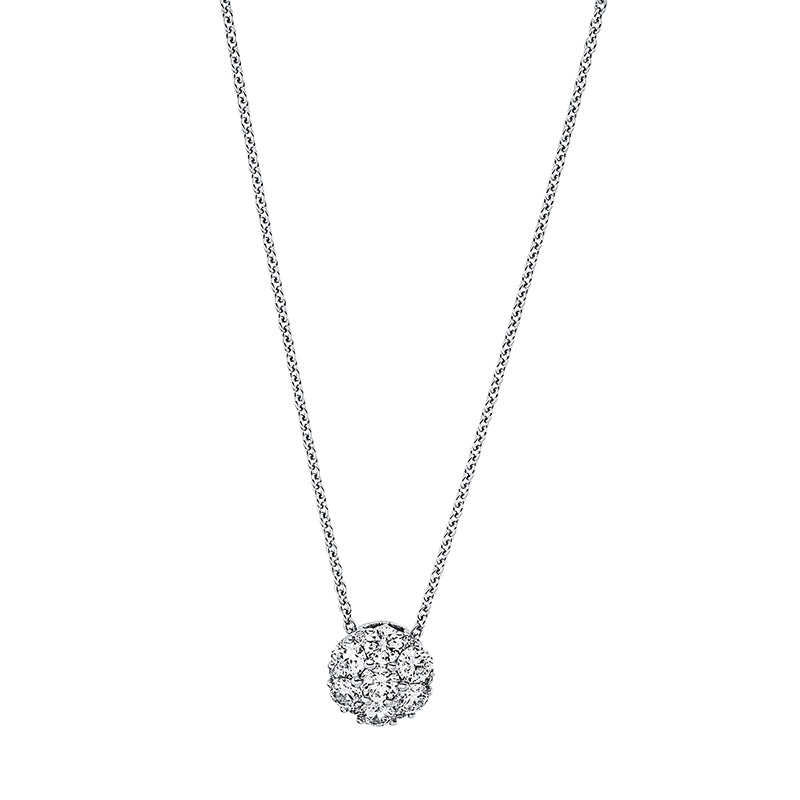 Collier 18 kt WG, mit ZÖ 38.7 cm, 6 Brill. 0,04 ct, TW-vsi/si, 1 Brill. 0,12 ct, TW-vsi/si, 6 Brill. 0,55 ct, TW-vsi/si