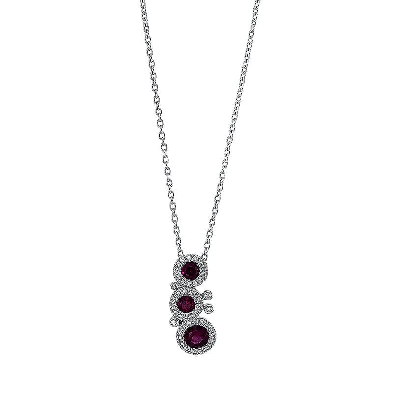 Collier 18 kt WG, 46 Brill. 0,14 ct, TW-vsi, 3 Rubine 0,58 ct rot