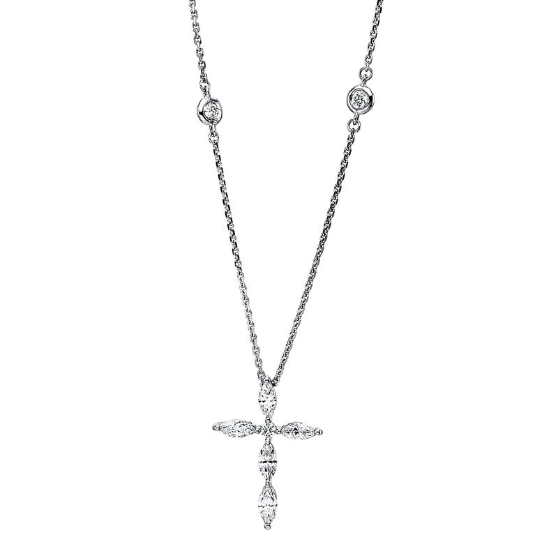 Collier 18 kt WG, 3 Brill. 0,09 ct, TW-vsi/si, 5 Nav. 0,46 ct, TW-vsi/si