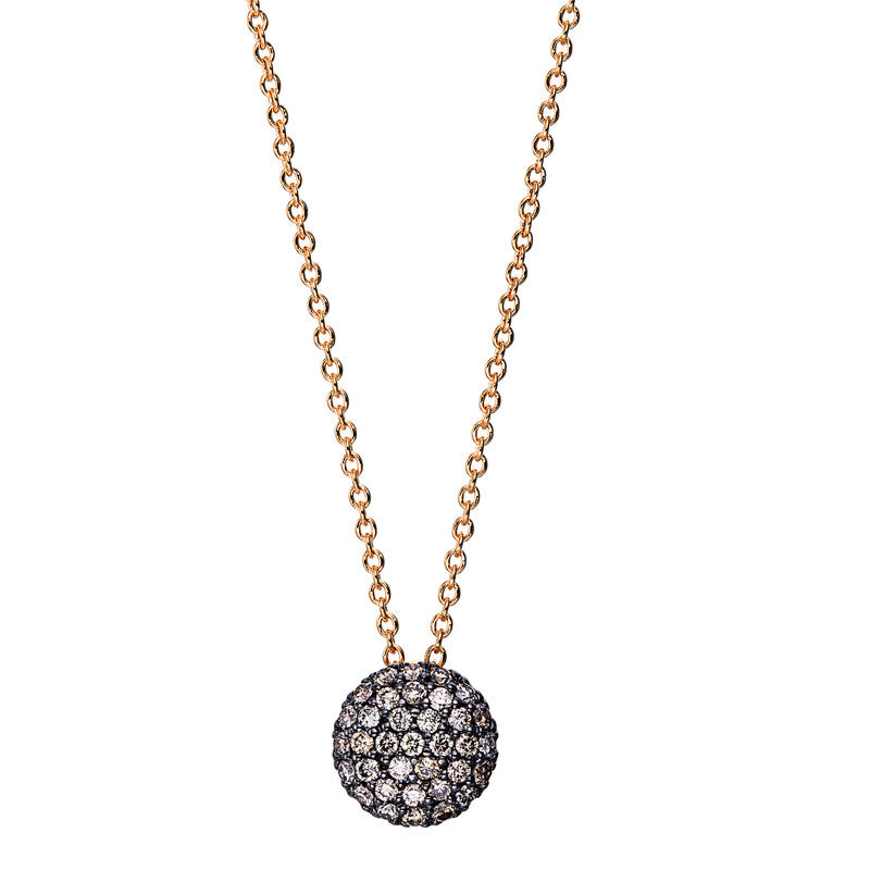 Collier 18 kt RG, Fassung schwarz rhodiniert, 35 Brill. 0,22 ct, braun
