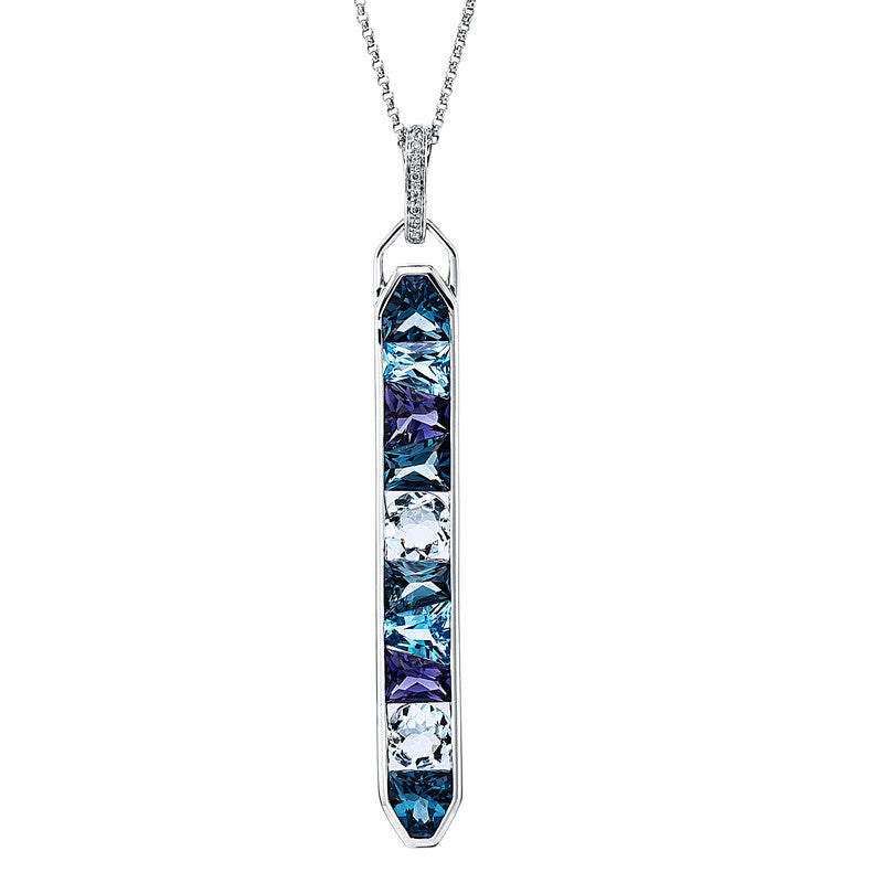 Collier 18 kt WG, 8 Brill. 0,05 ct, TW-si, 2 Topase 1,50 ct blau, 2 Iolith 1,10 ct blau, 2 Aquamarin 2,00 ct blau, 4 Topase 3,10 ct Lond. blue