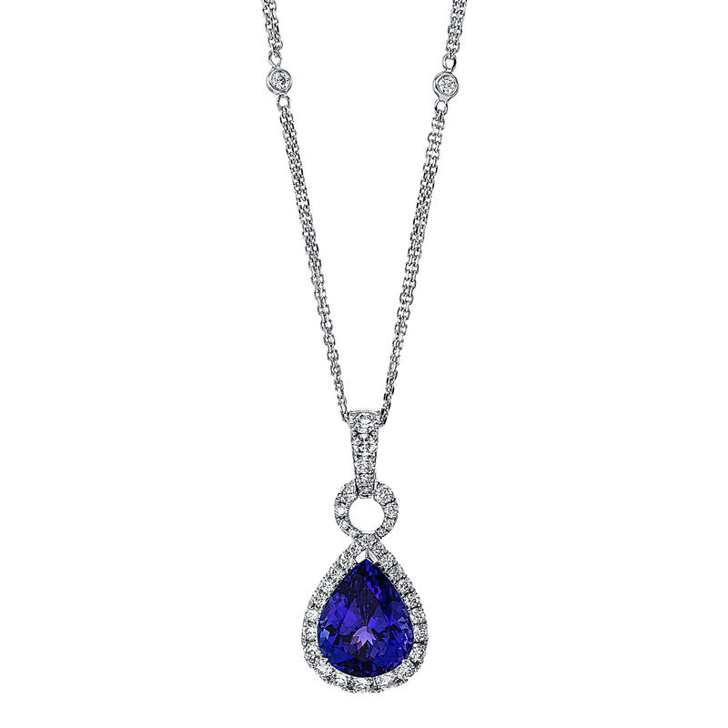 Collier 18 kt WG, mit ZÖ 40 cm + 43 cm, 39 Brill. 1,06 ct, TW-si, 1 Tansanit 8,24 ct blau