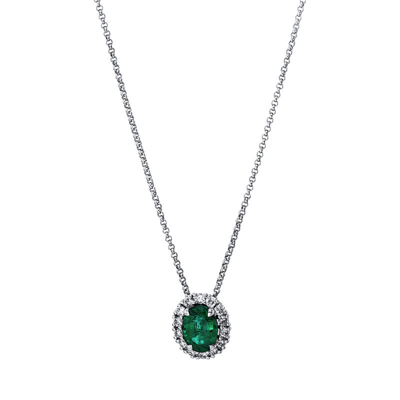 Collier 14 kt WG, 14 Brill. 0,24 ct, TW-si, 1 Smaragd 0,60 ct grün