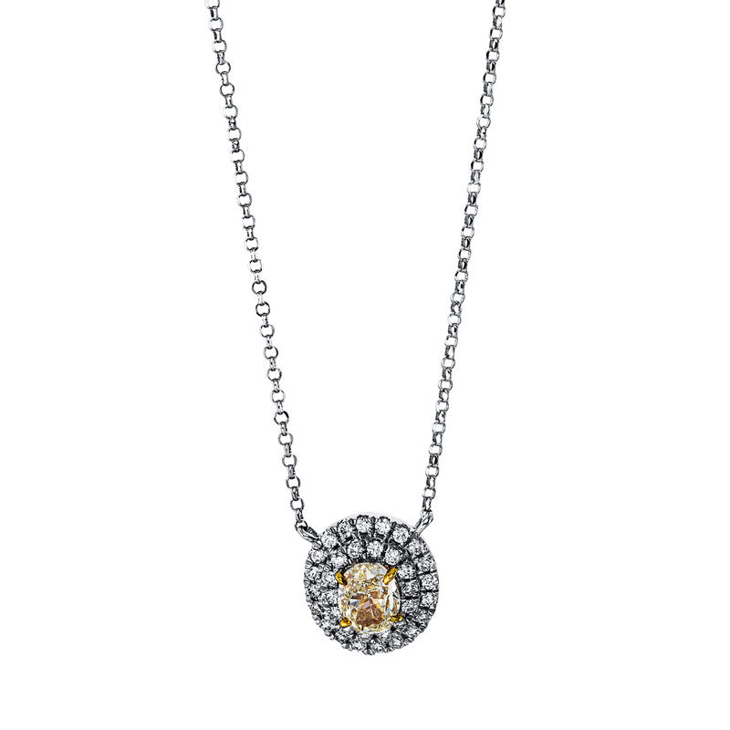 Collier 18 kt WG. 36 Brillanten 0.21 ct. TW-si. 1 Brill. 0.43 ct. gelb. H:10.0 mm. B:9.0 mm. L:43.0 cm