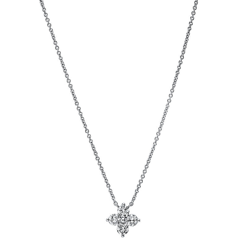 Collier 18 kt WG, mit ZÖ 40 cm + 43 cm, 4 Brill. 0,39 ct, TW-si