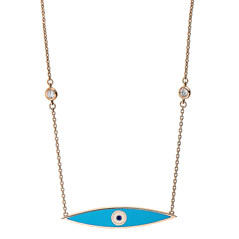 Collier 18 kt RG, 2 Brill. 0,08 ct, TW-si, 1 Farbsteine blau