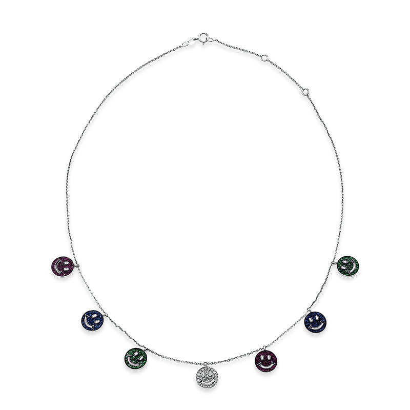 Collier 18 kt WG. 33 Brillanten 0.17 ct. TW-vsi/si. 196 Farbsteine 1.32 ct multicolor. L:43.0 cm
