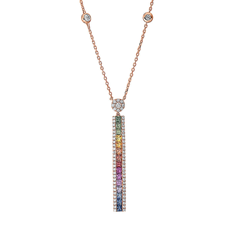Collier 18 kt RG, 69 Brill. 0,58 ct, TW-si, 15 Saphire 1,04 ct multicolor