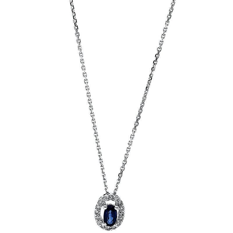 Collier 18 kt WG, 16 Brill. 0,12 ct, TW-si, 1 Saphir 0,33 ct blau