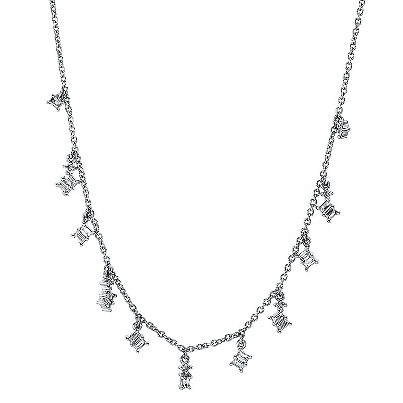 Collier 18 kt WG. mit ZÖ 40 cm. 19 Baguette 0.31 ct. TW-si. 5 Brillanten 0.04 ct. TW-si. L:45.0 cm