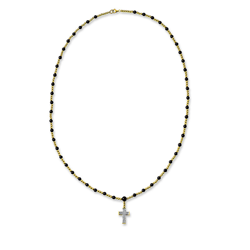 Collier 18 kt GG, 165 gold Kugeln, 36 Brill. 0,23 ct, TW-si, 51 Onyx 26,51 ct schwarz