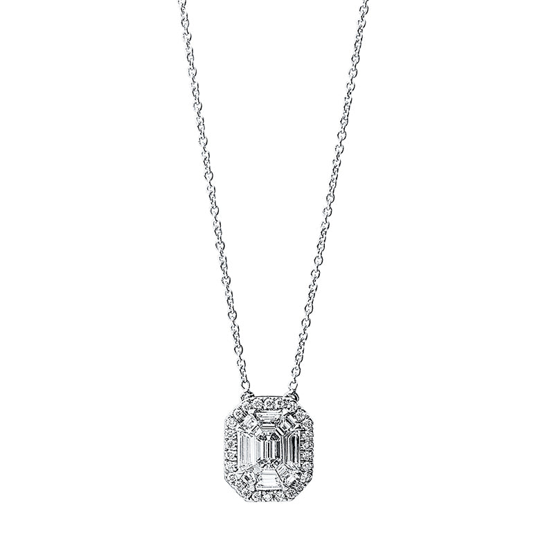 Collier 18 kt WG, 9 Fant-Schl. 0,74 ct, F-vsi, 26 Brill. 0,17 ct, F-vsi