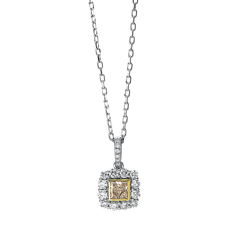 Collier 18 kt WG+GG. 1 Princ. 0.24 ct. gelb-vsi. 18 Brillanten 0.32 ct. TW-si. L:45.7 cm