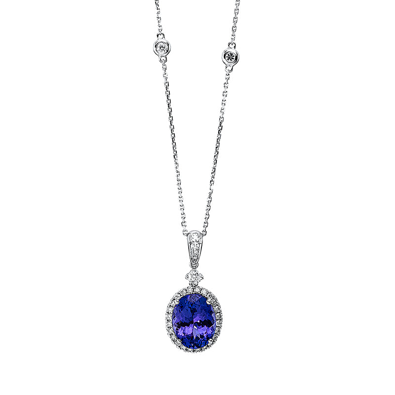 Collier 18 kt WG, mit Öse, 31 Brill. 0,50 ct, TW-si, 1 Tansanit 4,69 ct blau