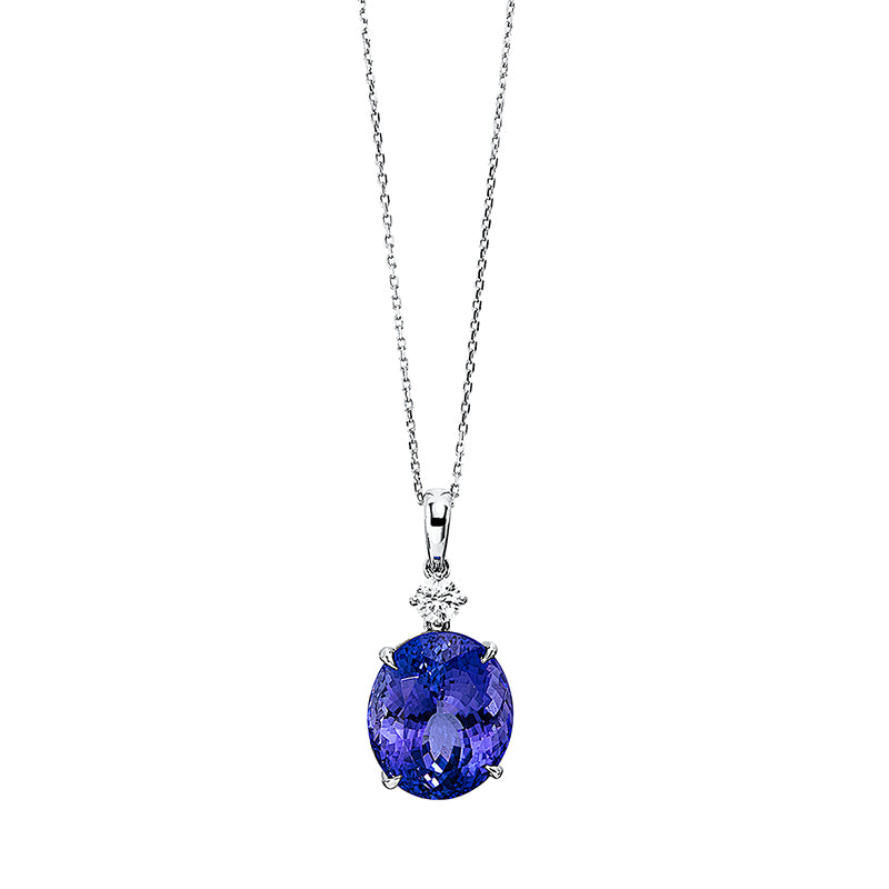 Collier 14 kt WG, mit Öse, 1 Brill. 0,26 ct, TW-si, 1 Tansanit 14,25 ct blau