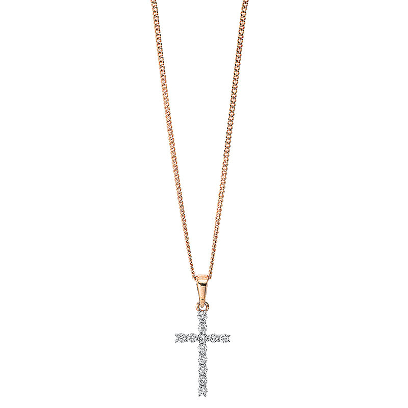 Collier 18 kt RG, Fassung rhodiniert, 12 Brill. 0,15 ct, TW-si