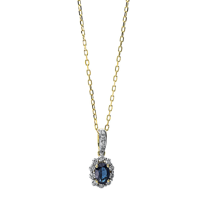 Collier 18 kt GG, 15 Brill. 0,22 ct, TW-si, 1 Saphir 0,57 ct blau
