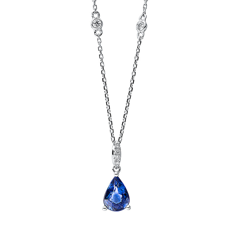 Collier 14 kt WG, 6 Brill. 0,09 ct, TW-si, 1 Saphir 1,28 ct blau