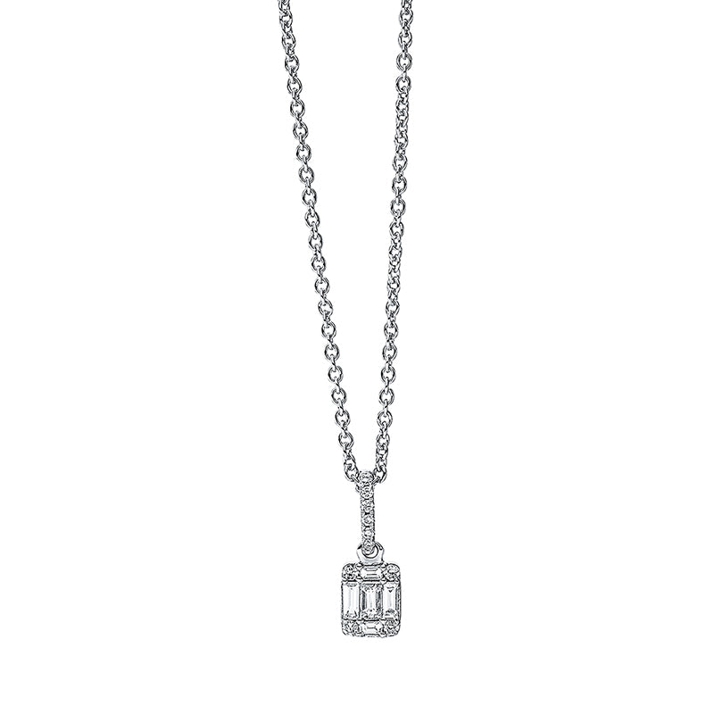 Collier 18 kt WG. 10 Brillanten 0.05 ct. TW-si. 5 Baguette 0.13 ct. TW-si. L:45.0 cm