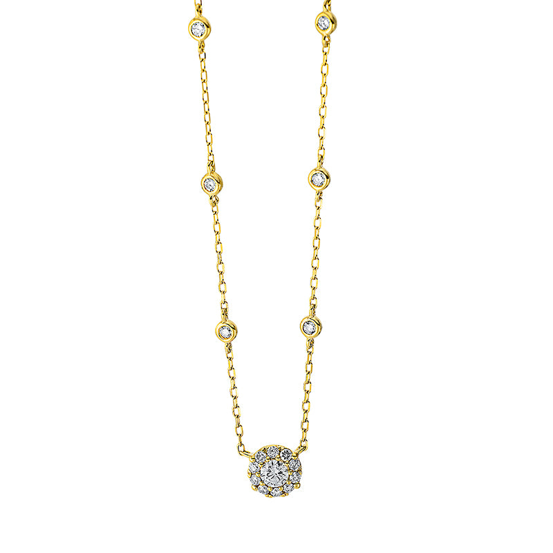 Collier 18 kt GG, mit ZÖ 40 cm&43 cm, 16 Brill. 0,32 ct, TW-si, 1 Brill. 0,19 ct, TW-si