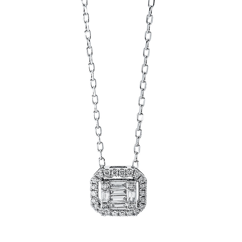 Collier 18 kt WG, mit ZÖ 40 cm and 43cm, 6 Bag. 0,12 ct, TW-vsi, 26 Brill. 0,14 ct, TW-si