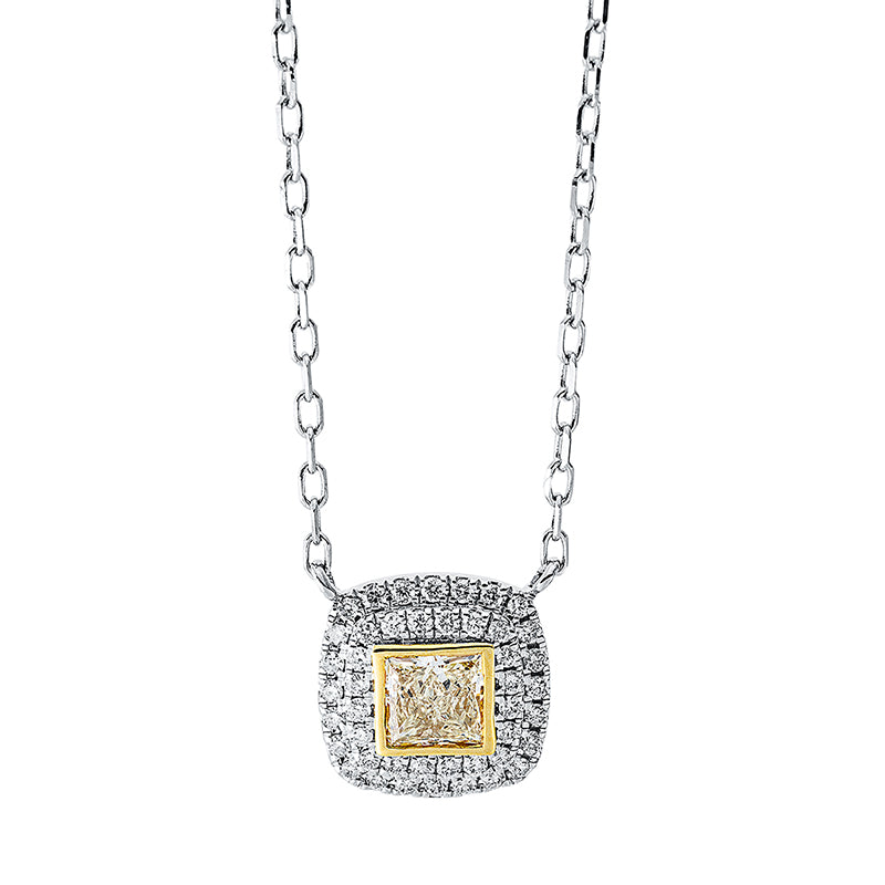 Collier 18 kt GG+WG. 1 Princ. 0.20 ct. gelb-vsi. 44 Brillanten 0.13 ct. TW-si. L:45.7 cm