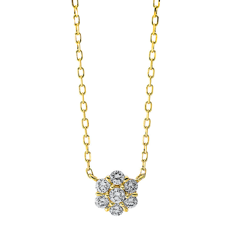 Collier 18 kt GG, mit ZÖ 40 cm amd 43cm, 7 Brill. 0,33 ct, TW-si