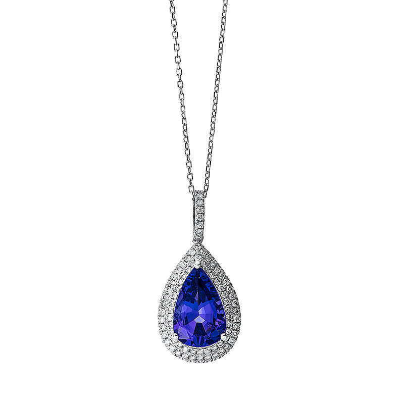 Collier 14 kt WG, mit Öse, 80 Brill. 0,45 ct, TW-si, 1 Tansanit 3,16 ct blau