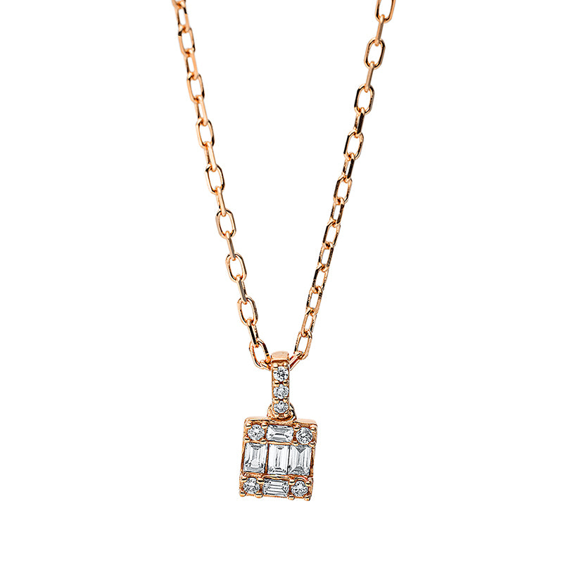 Collier 18 kt RG, mit ZÖ 42 cm and 43cm, 5 Bag. 0,07 ct, TW-vsi, 7 Brill. 0,03 ct, TW-si
