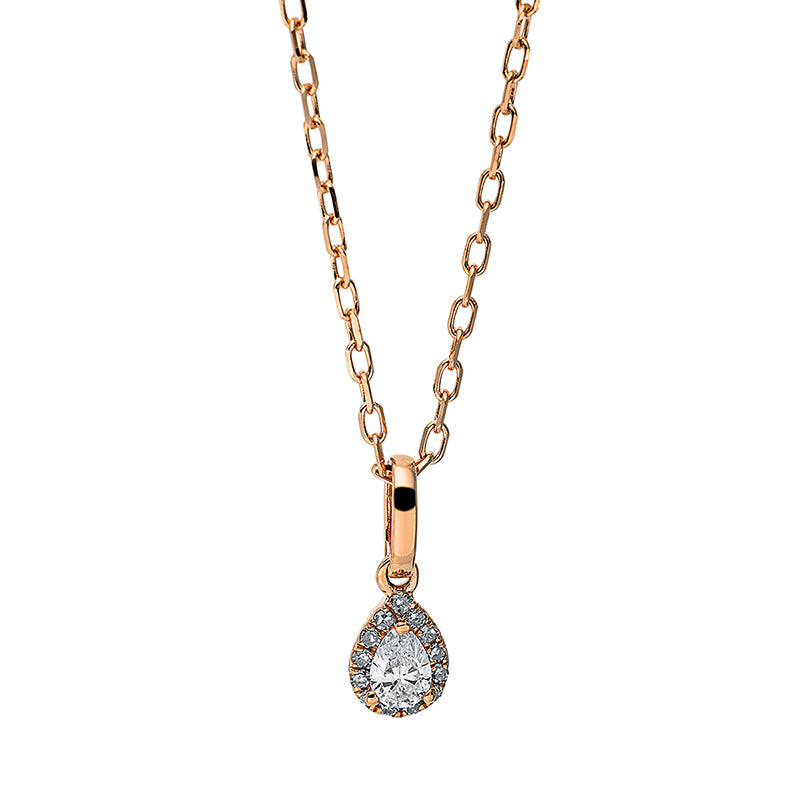 Collier 18 kt RG, mit ZÖ 40 cm and 43 cm, 1 Tropfen 0,10 ct, TW-vsi, 13 Dia. 0,04 ct, W-si