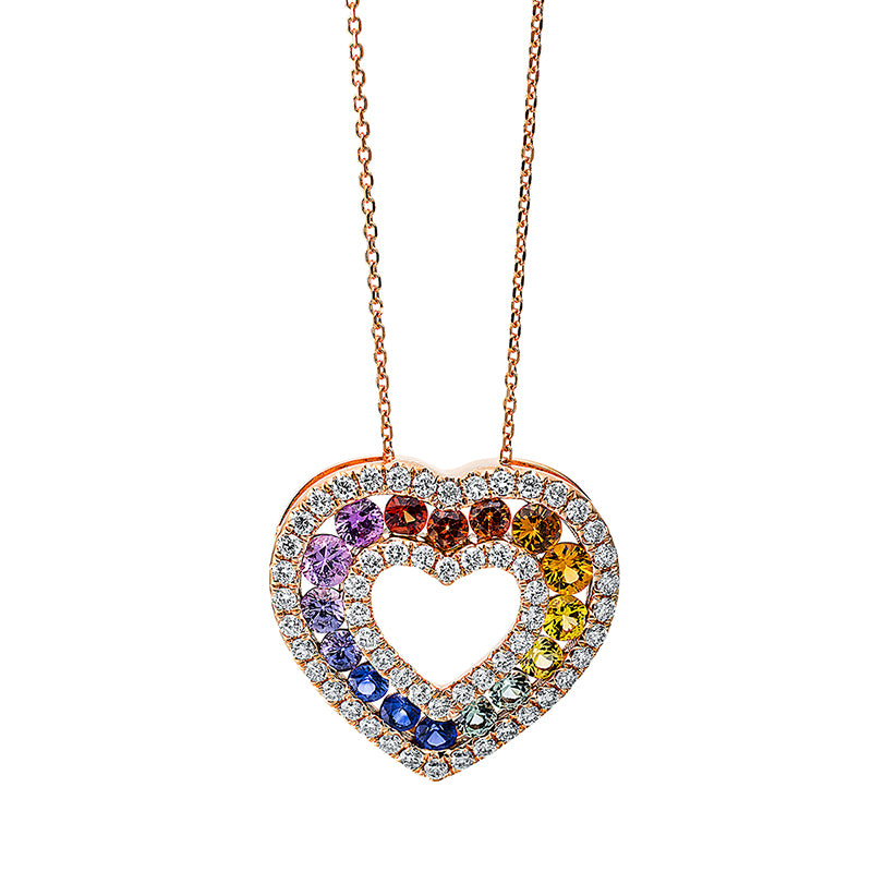Collier 18 kt RG, 56 Brill. 0,40 ct, TW-si, 16 Saphire 1,04 ct multicolor