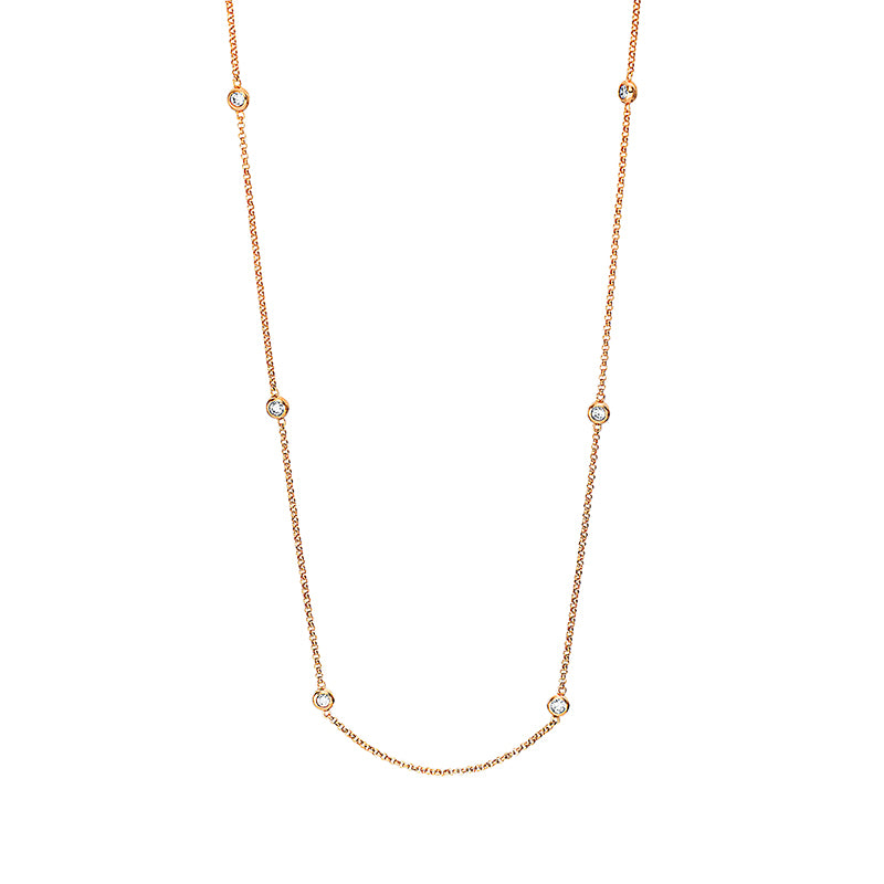 Collier 18 kt RG, mit ZÖ 42.5 cm, 10 Brill. 0,39 ct, TW-si