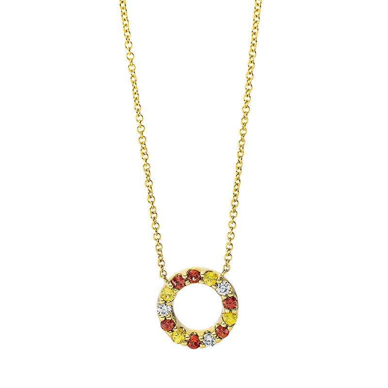 Collier 18 kt GG, mit ZÖ 38 cm & 36.8, 3 Brill. 0,06 ct, TW-si, 4 Saphire 0,11 ct gelb, 6 Saphire 0,16 ct orange