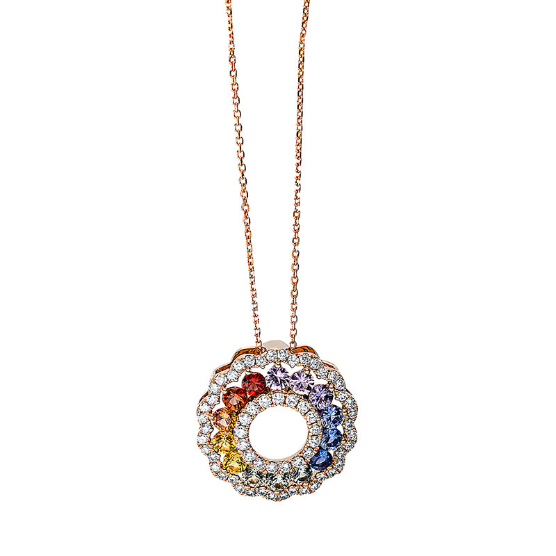 Collier 18 kt RG, 59 Brill. 0,33 ct, TW-si, 14 Saphire 0,93 ct fancy
