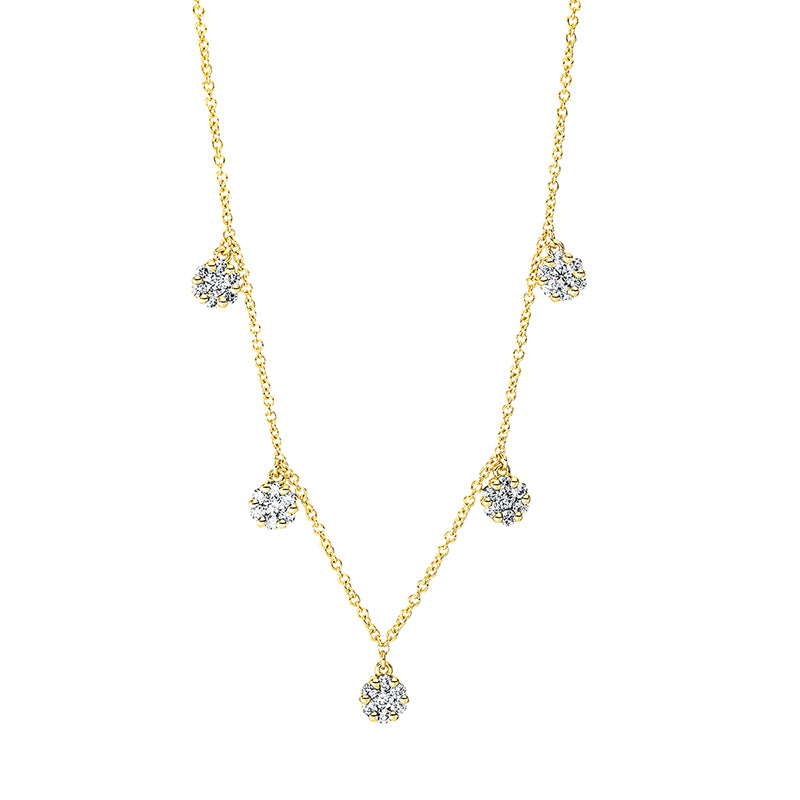 Collier 18 kt GG, mit ZÖ 40 cm, 5 Brill. 0,15 ct, TW-si, 30 Brill. 0,36 ct, TW-si