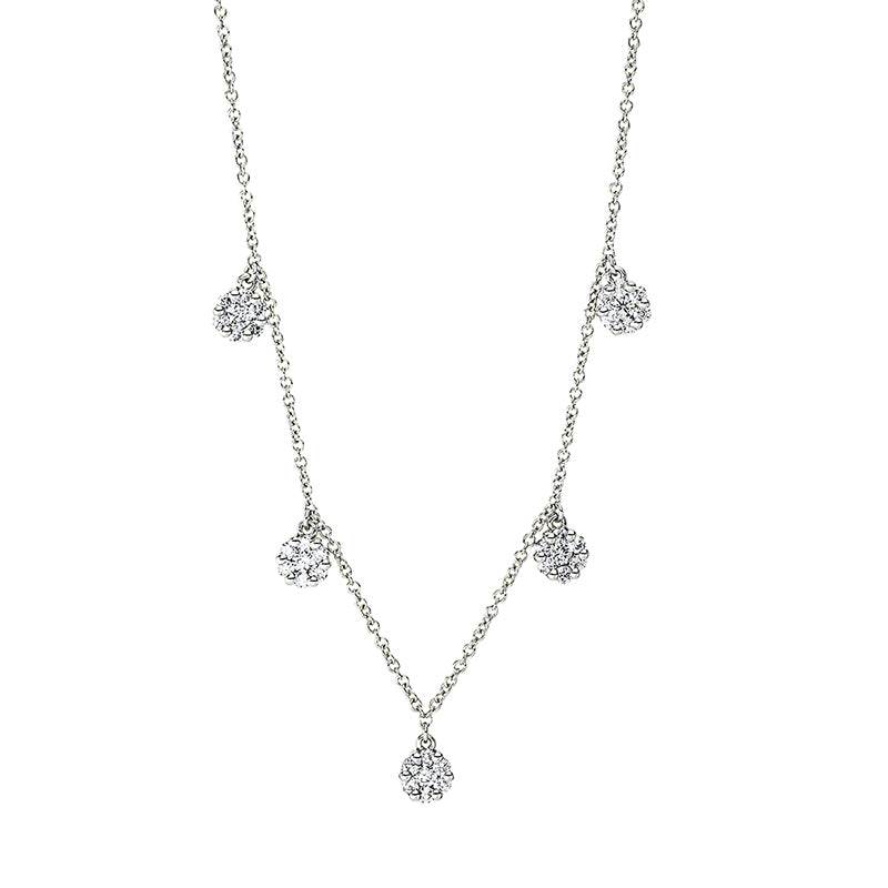 Collier 18 kt WG, mit ZÖ 40 cm, 5 Brill. 0,15 ct, TW-si, 30 Brill. 0,33 ct, TW-si