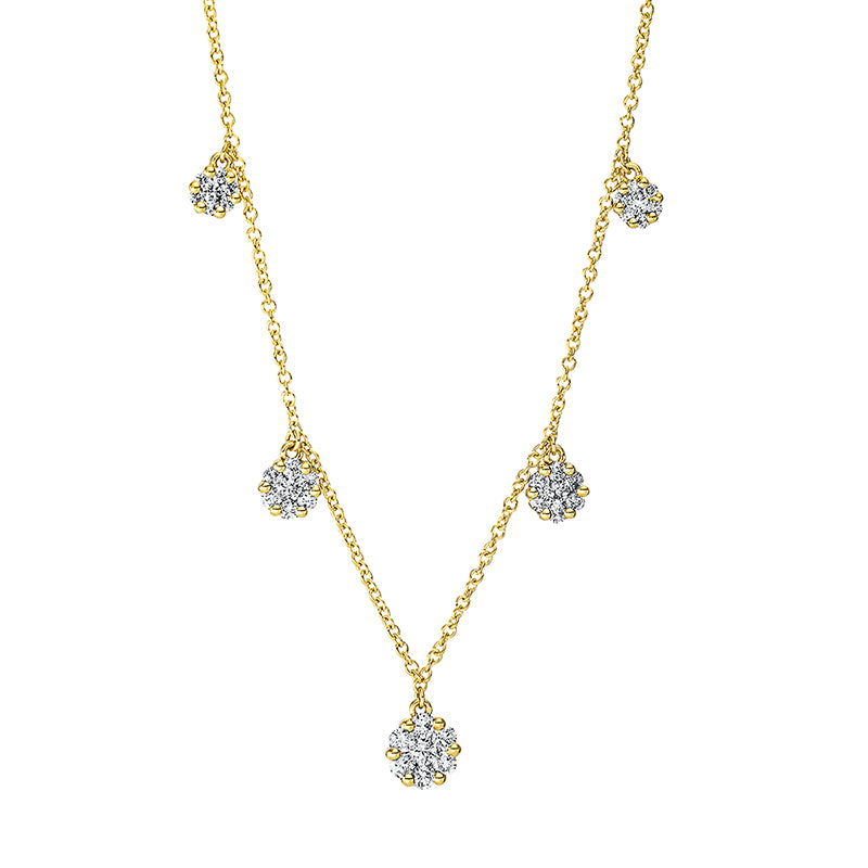 Collier 18 kt GG, mit ZÖ 40 cm, 2 Brill. 0,06 ct, TW-si, 1 Brill. 0,05 ct, TW-si, 32 Brill. 0,40 ct, TW-si