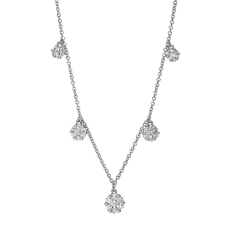 Collier 18 kt WG, mit ZÖ 40 cm, 2 Brill. 0,06 ct, TW-si, 1 Brill. 0,05 ct, TW-si, 32 Brill. 0,40 ct, TW-si