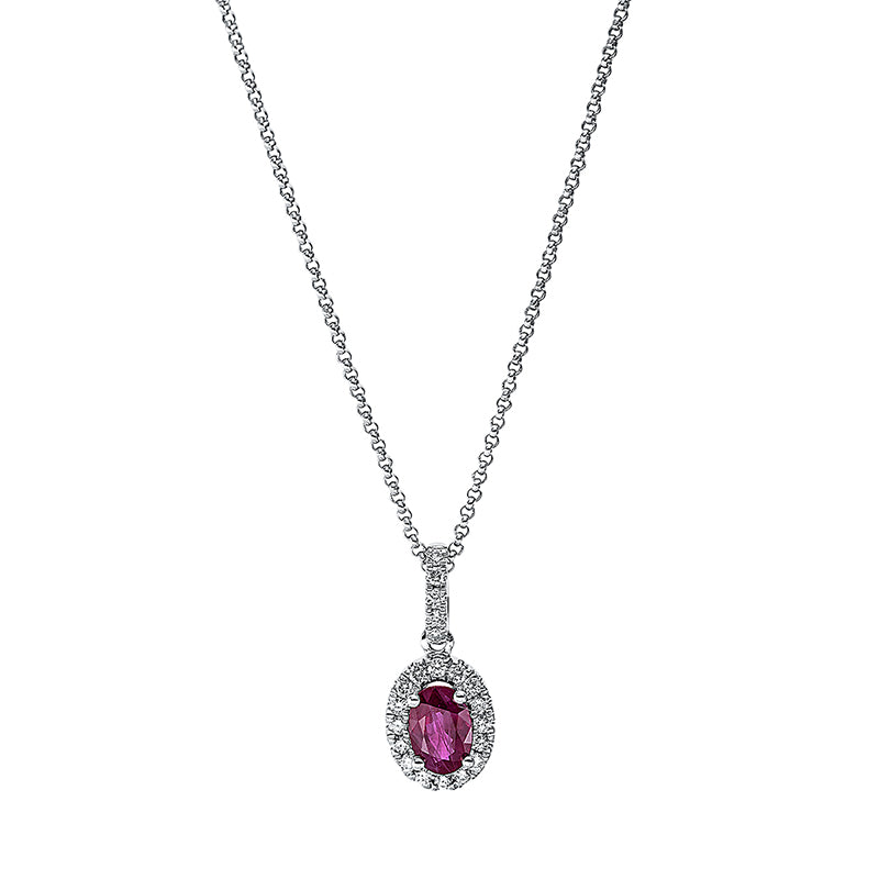 Collier 18 kt WG, mit ZÖ 42 cm, 21 Brill. 0,15 ct, TW-si, 1 Rubin 0,61 ct rot