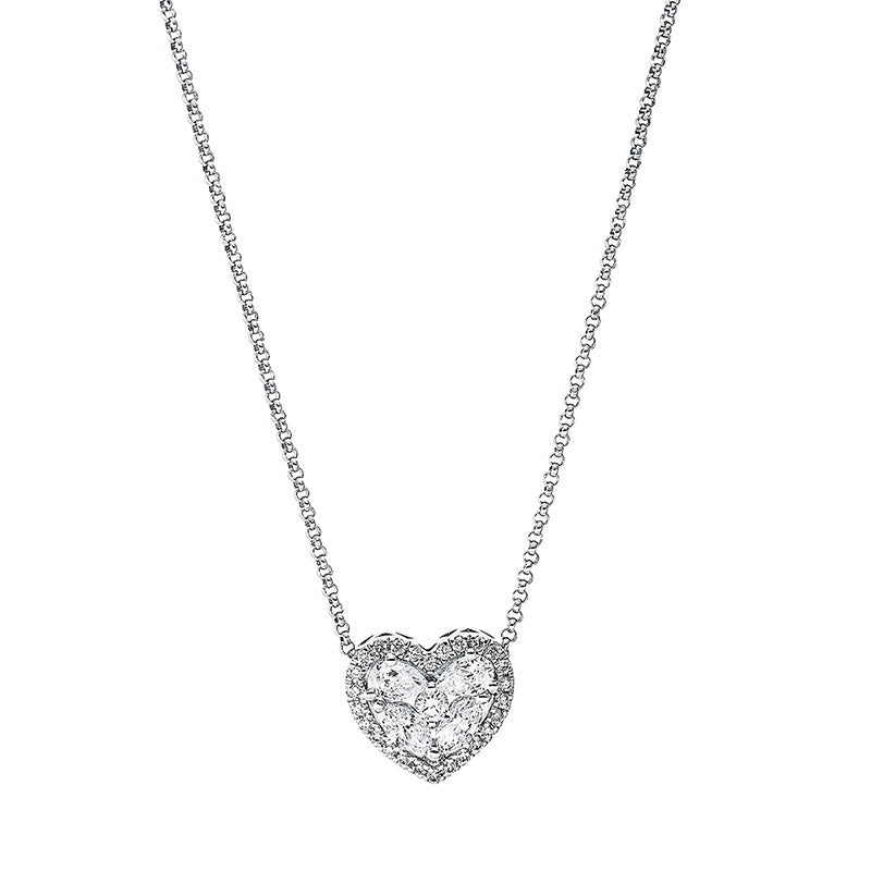 Collier 18 kt WG, 2 Tropfen 0,19 ct, TW-si, 2 Nav. 0,19 ct, TW-si, 27 Brill. 0,13 ct, TW-si