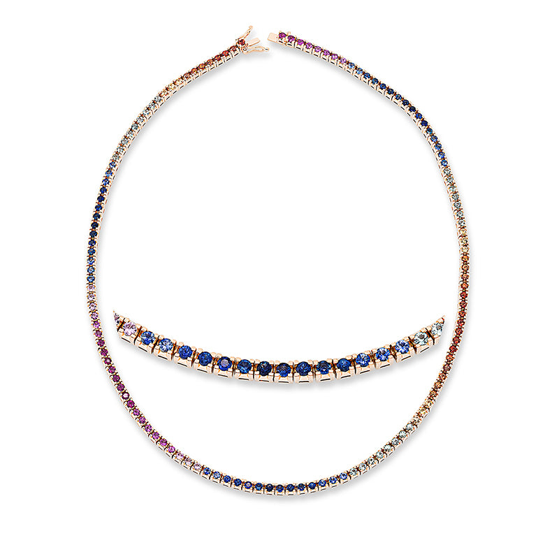 Collier 18 kt RG, 132 Saphire 9,38 ct multicolor