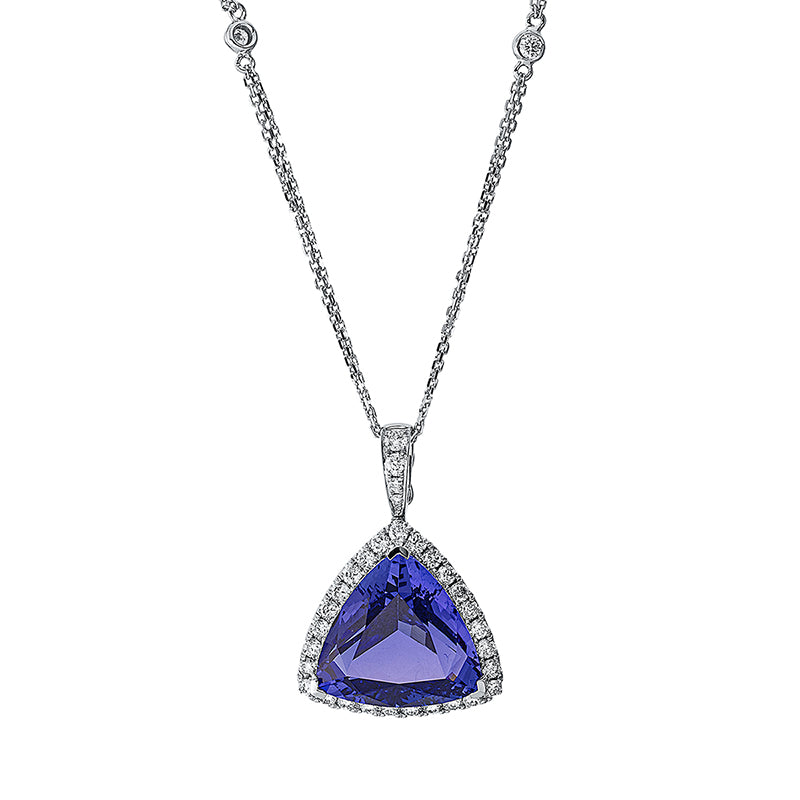 Collier 18 kt WG, mit Öse, 33 Brill. 0,88 ct, TW-si, 1 Tansanit 12,26 ct blau