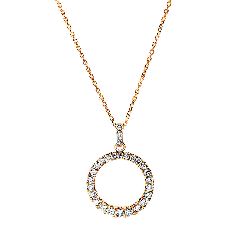 Collier 14 kt RG Kreis. mit Öse. 28 Brillanten 0.65 ct. TW-si. H:24.2 mm. B:16.9 mm. L:45.0 cm. S:2.0 mm