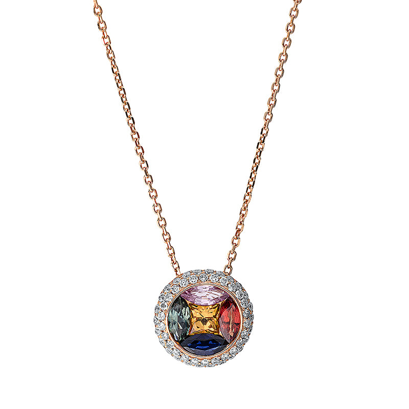 Collier 18 kt RG, 72 Brill. 0,55 ct, TW-si, 5 Saphire 1,67 ct fancy